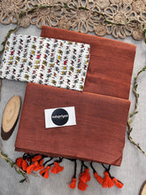 Orange Handloom Cotton Saree With Animal Print Blouse